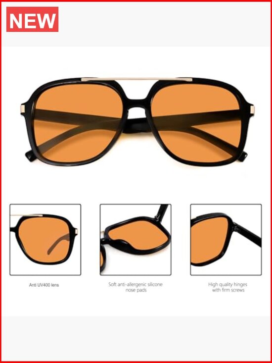 Retro Aviator Sunglasses Square Top Bar Lightweight Plastic Frame 58mm Lens main image 4